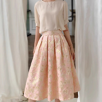 A-line Champagne PINK Midi Pleated Skirt Outfit Women Custom Plus Size High Waisted Pleated Midi Party Skirts - Thumbnail 1