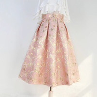 A-line Champagne PINK Midi Pleated Skirt Outfit Women Custom Plus Size High Waisted Pleated Midi Party Skirts - Thumbnail 4