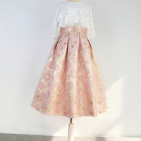 A-line Champagne PINK Midi Pleated Skirt Outfit Women Custom Plus Size High Waisted Pleated Midi Party Skirts - Thumbnail 8