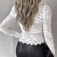 V-Neck Lace Long Sleeve Temperament Tops Shirts - Thumbnail 2