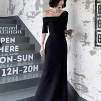 Black One Shoulder Long Prom Dress with Slit - Thumbnail 2