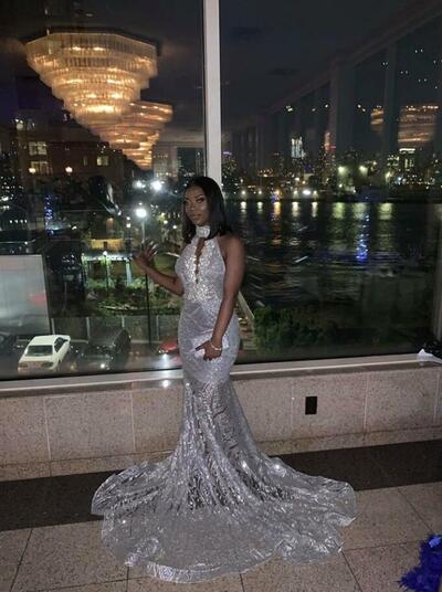 Elegant Mermaid Sexy Long Sequin Prom Evening Dresses 