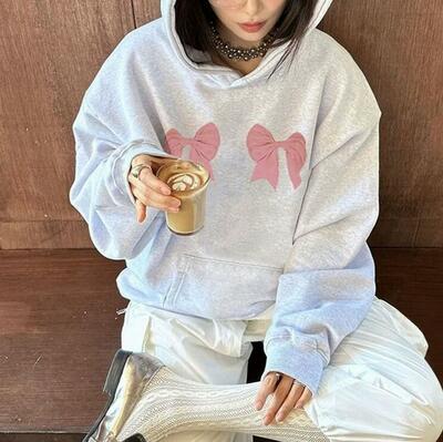 Bow Print Hoodie Sweatshirt