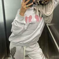Bow Print Hoodie Sweatshirt - Thumbnail 2