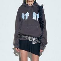 Bow Print Hoodie Sweatshirt - Thumbnail 4