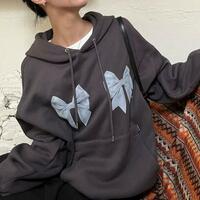 Bow Print Hoodie Sweatshirt - Thumbnail 5