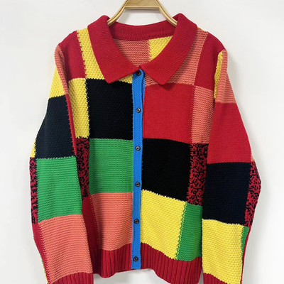 Harry styles cardigan oversize chunky knit button up multicolored patchwork sweater jacket unisex knitwear