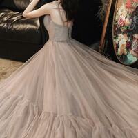 Beauty A Line Grey Long Tulle Prom Dresses - Thumbnail 1