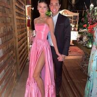 Elegant A Line Stain Pink Prom Dress Women Dresses  - Thumbnail 1