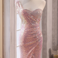 Pink Sequins Mermaid Sweetheart Long Prom Dress, Pink Sequins Evening Dress KPP1700 - Thumbnail 2