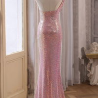 Pink Sequins Mermaid Sweetheart Long Prom Dress, Pink Sequins Evening Dress KPP1700 - Thumbnail 3