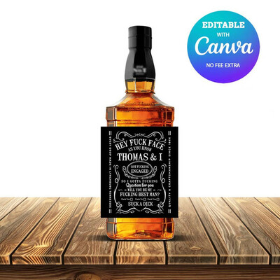 Jack daniel's bottle label template, engaged whisky bottle label editable printable instant download