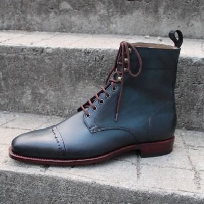 Crafted leather green ankle high lace up dress boot - Thumbnail 3