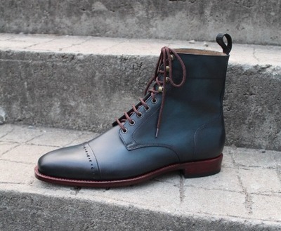 Crafted Leather Green Ankle High Lace up Dress Boot