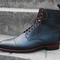 Crafted Leather Green Ankle High Lace up Dress Boot - Thumbnail 1