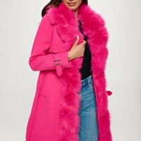 Pink Wool Fur Coat - Thumbnail 1