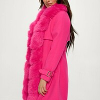 Pink Wool Fur Coat - Thumbnail 2