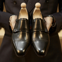  Three joint double buckle men's formal leather fashionable monk shoes 2 colors - Thumbnail 3