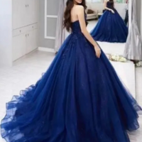 Navy Blue Tulle Ball Gown Prom Dress, Navy Blue Sweet 16 Dress KPP1702 - Thumbnail 1