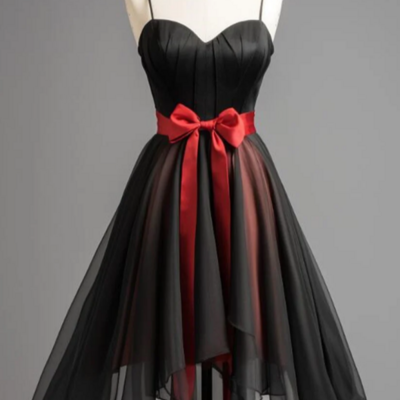 Black and red chiffon sweetheart party dress, chiffon short homecoming dress kpp1703