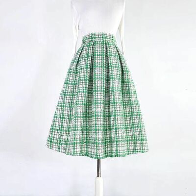 Winter green tweed wool skirt pleated midi holiday skirt warm midi party skirt plus size christmas skirt outfit