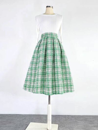 Winter GREEN TWEED Wool Skirt Pleated Midi Holiday Skirt Warm Midi Party Skirt Plus Size Christmas Skirt Outfit