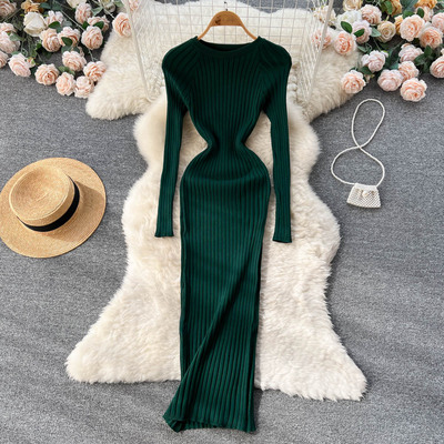 Long sleeved round neck sexy slim fit dress for women
