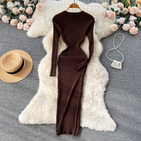 Long sleeved Round Neck Sexy Slim Fit Dress for Women - Thumbnail 4