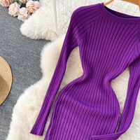 Long sleeved Round Neck Sexy Slim Fit Dress for Women - Thumbnail 6