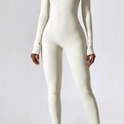 One piece long sleeve fitted jumpsuit - marshmallow 