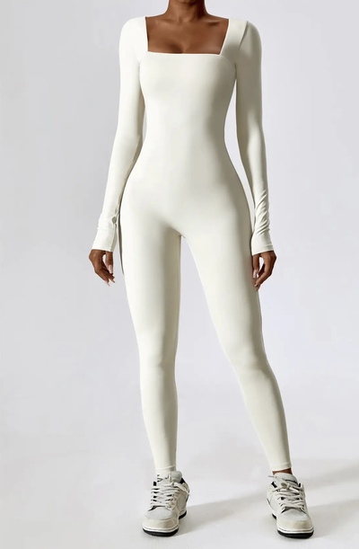 One Piece Long Sleeve Fitted Jumpsuit - Marshmallow 