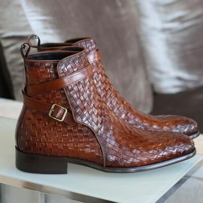 Unique handmade slip on cognac boots - Thumbnail 1