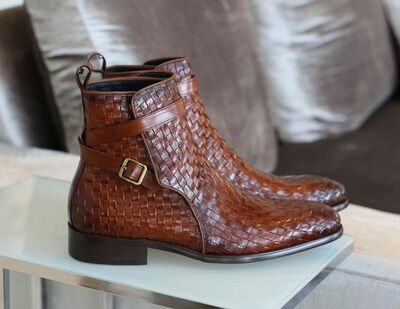 Unique Handmade Slip on Cognac Boots