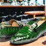 Men's Brown Alligator Skin Texture Leather Moccasin, Handmade Apron Toe Horse Bit Leather Loafers -3