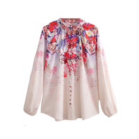 New style small floral long sleeve retro blouses - Thumbnail 4