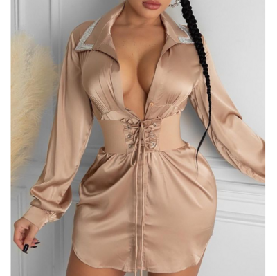 Sexy Apricot Long Sleeve Dress