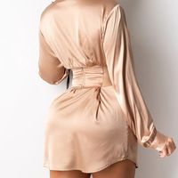 Sexy Apricot Long Sleeve Dress - Thumbnail 2