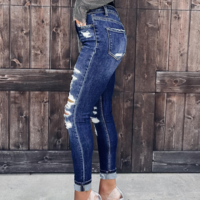 Fashion Sexy Blue Casual Hole Jeans - Thumbnail 2