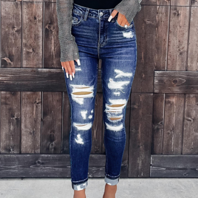 Fashion Sexy Blue Casual Hole Jeans