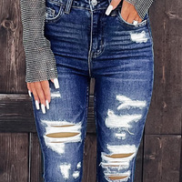 Fashion Sexy Blue Casual Hole Jeans - Thumbnail 1
