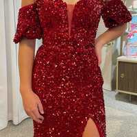 Fuchsia Mermaid Sequins Prom Dresses, Off The Shoulder Long Evening Party Dress - Thumbnail 3