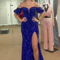 Fuchsia Mermaid Sequins Prom Dresses, Off The Shoulder Long Evening Party Dress - Thumbnail 6