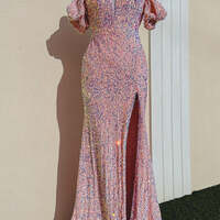 Fuchsia Mermaid Sequins Prom Dresses, Off The Shoulder Long Evening Party Dress - Thumbnail 7