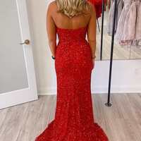 Red Sequin Prom Dresses, Bodycon Mermaid Semi Formal Gown - Thumbnail 1