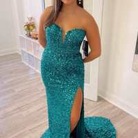 Red Sequin Prom Dresses, Bodycon Mermaid Semi Formal Gown - Thumbnail 2
