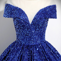 Blue Sequins Long A-Line Ball Gown - Thumbnail 1