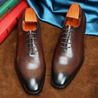  Business dress Oxford shoes men's wedding top layer calfskin carved vintage 2 colors - Thumbnail 1