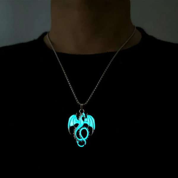 Luminous Dragon Necklace Retro Punk Glowing Animal Flying Dragon Pendant Necklace  