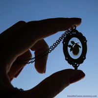 Yellow Pear Branch Cameo, Floating Fruits series, original polymer clay and resin jewelry, antique bronze - Thumbnail 4