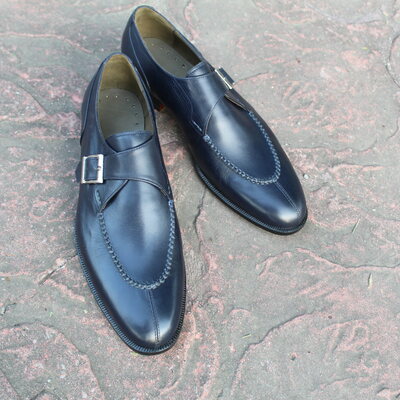 Crafted leather gray split toe derby classic last monk strap dress shoes - Thumbnail 5